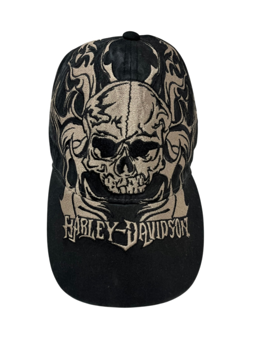 Vintage Harley Davidson Skull Flame Hat Black Embroidered Biker Y2K Cap Willie G